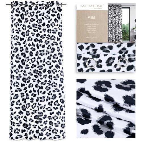  Curtain WILD color white printed theme animal style tropical silver silver metal eyelets velvet 140x250 AmeliaHome Slike
