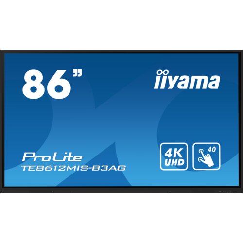 Iiyama 86" iiWare10 , android 11, 40-Points puretouch ir with zero bonding, 3840x2160, uhd va panel, metal housing, fan-less, speakers 2x 16W front, vga, hdmi 3x hdmi-out, usb-c with 65W pd (front), audio mini-jack and optical out (s/pdif), usb touch interf Cene