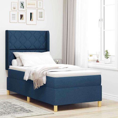 Plavi krevet s oprugama i madracem 90x200 cm tkanina Slike