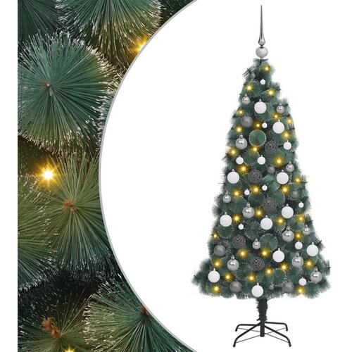 VidaXL Umjetno božićno drvce s LED-ima i setom kugli zelena 150 cm PET Slike