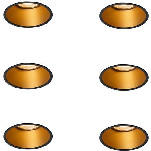QAZQA Set van 6 moderne inbouwspots zwart met goud GU10 50mm IP44 - Dept Slike