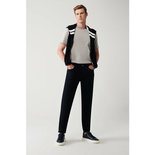 Avva Men's Navy Blue Dobby 5-Pocket Slim Fit Slim Fit Canvas Flexible Trousers Slike
