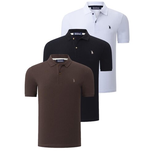 Dewberry TRIPLE SET T8561 MENS T-SHIRT-BLACK-WHITE-BROWN Slike