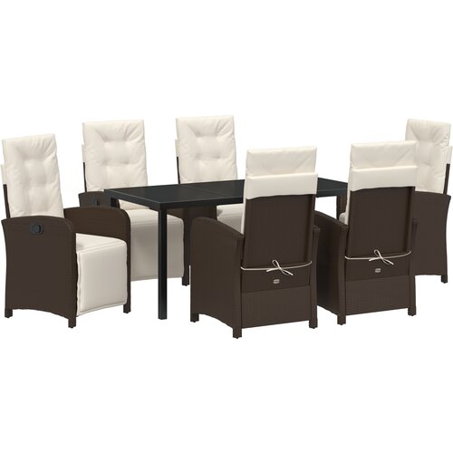 vidaXL Vrtni set za objedovanje od 7 dijelova s jastučićima smeđi poli ratan, Vrtni stol crni 160x80x73 cm od kaljenog stakla Cijene