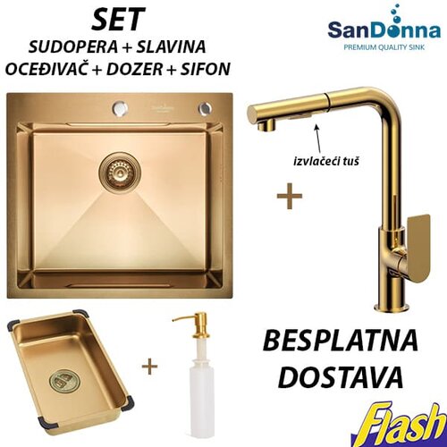 INOX Sudopera sa slavinom izvlačeći tu&scaron; (SET) - SanDonna - HD5550R Cene