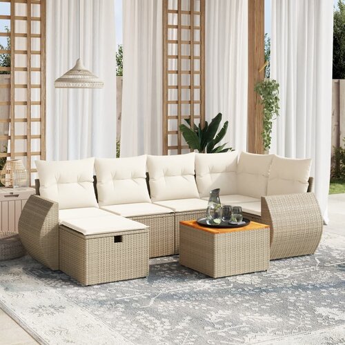 vidaXL 7-dijelni set vrtnih sofa od poliratana s jastucima bež Cijene