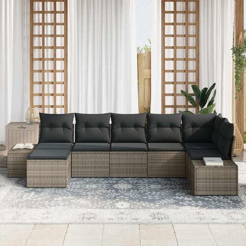  Sjedeća garnitura za vrt 7 kom. Siva poliratan 319 x 62 x 85 cm Slike