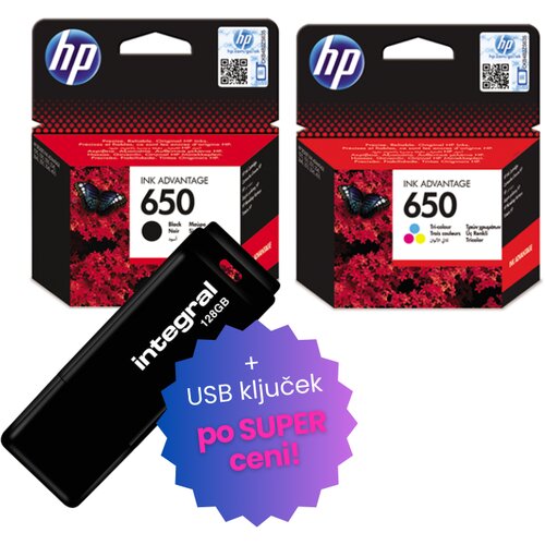 HP Komplet kartuš nr.650 (BK + CMY), original + USB ključek po SUPER ceni Cene