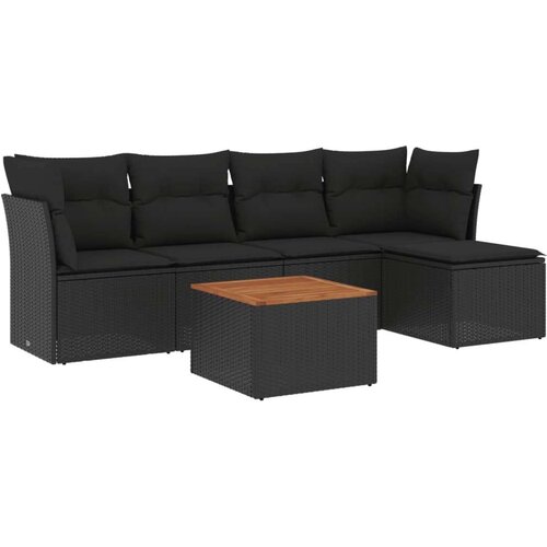  6-dijelni set vrtnih sofa s jastucima crni od poliratana Slike