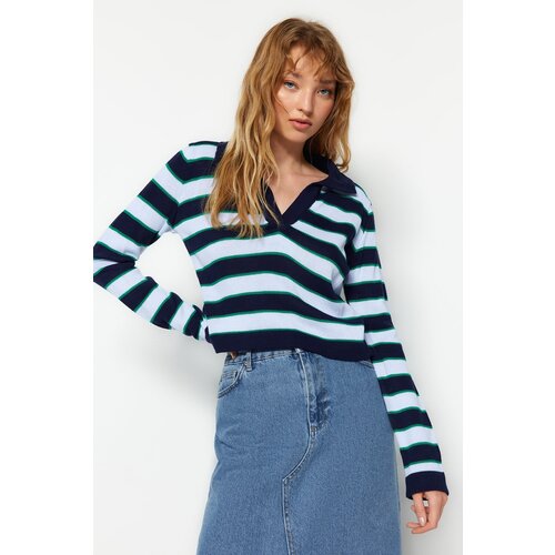 Trendyol Navy Blue Crop Color Block Knitwear Sweater Slike