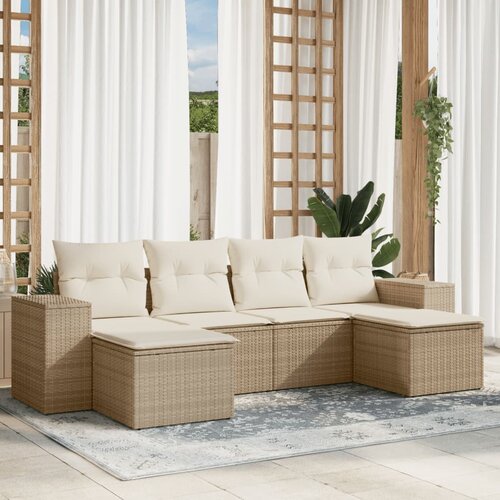 VidaXL 6-dijelni set vrtnih sofa s jastucima bež od poliratana Slike