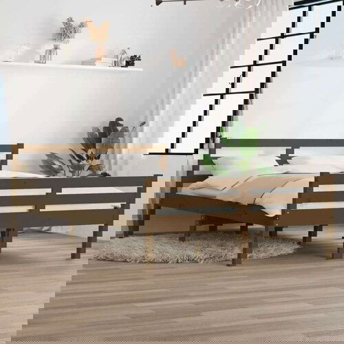  Posteljni okvir medeno rjav iz trdnega lesa 140x190 cm, (20645612) Slike