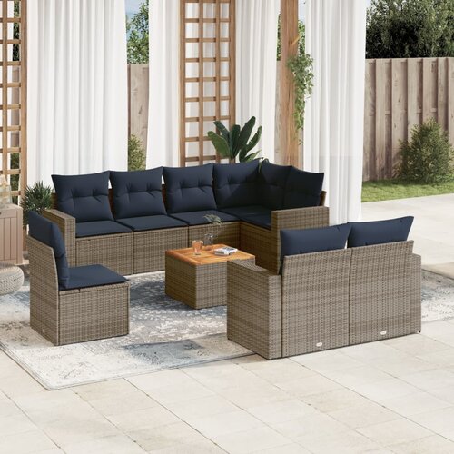vidaXL 9-dijelni set vrtnih sofa od poliratana s jastucima sivi Cijene
