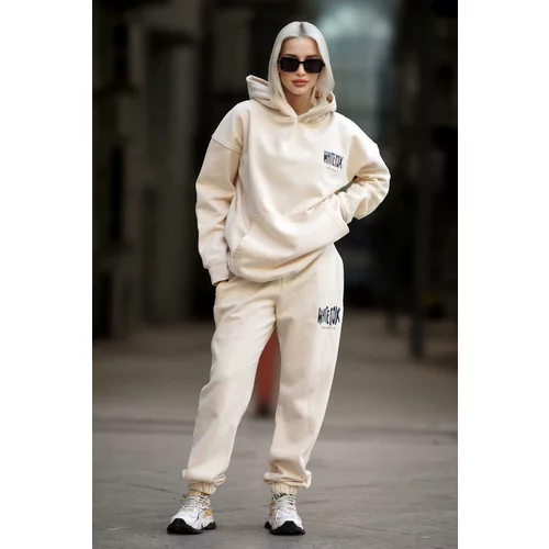 Madmext Women's Cream Hooded Tracksuit