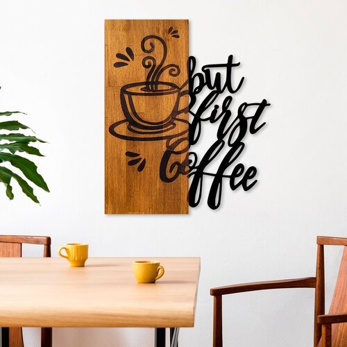 Aberto Design Zidna dekoracija Coffee First, 50x58x3 cm, Smeđa boja Slike