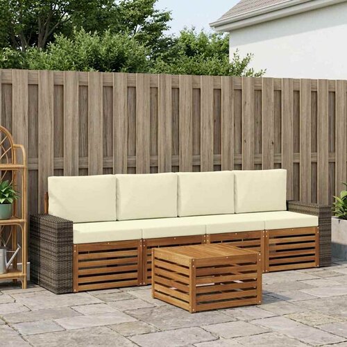  Set vanjskih sofa 5 kom. Prirodna i krem Čvrsto drvo akacije Slike