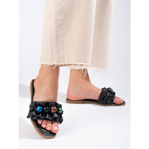 SHELOVET Women's flat-soled slippers black Slike