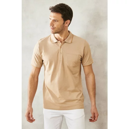 ALTINYILDIZ CLASSICS Men's Non-Shrink Cotton Fabric Regular Fit Wide Cut Mink Anti-roll Polo Neck Pocket T-Shirt