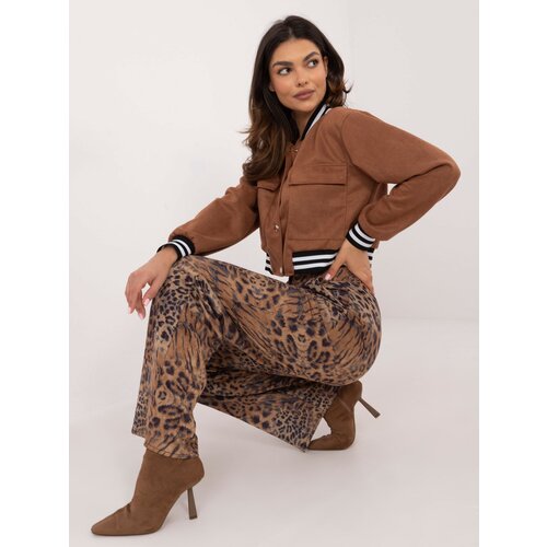 Fashionhunters Brown women's fabric trousers with animal print Cene