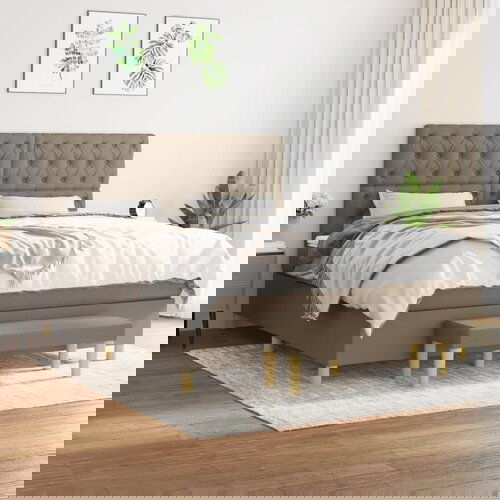 The Living Store Box spring postelja z vzmetnico taupe 160x200 cm blago - Box Spring Postelja, (21438662) Slike