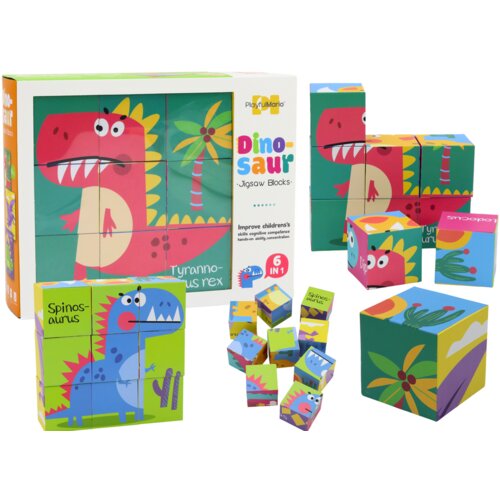  Educational Puzzle 6in1 Blocks Puzzle Cubes 6 Pictures Dinosaurs 9 El. Cijene