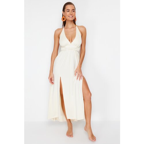 Trendyol Ecru Maxi Knitted Beaded Accessory Beach Dress Cene