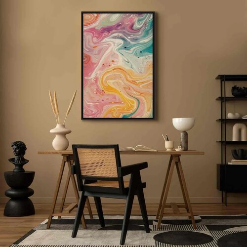  Slika - Colorful Chaos - Dynamic Shapes in Shades of Pink Yellow and Blue 40x60 Cene