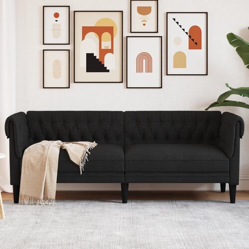 vidaXL Kavč trosed Chesterfield črna tkanina Cene