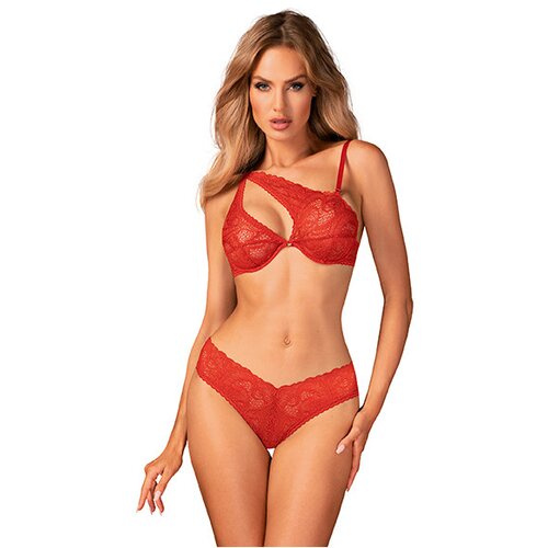 Obsessive Atenica - set donjeg rublja s čipkom i križnim naramenicama (crveni) Cijene