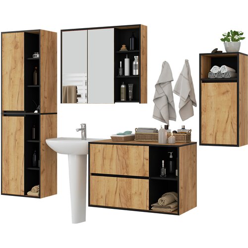 AKORD Vami Stenski Komplet Kopalni&amp;scaron;kega Pohi&amp;scaron;tva, Hrast Craft/Črna, (5000332621) Slike