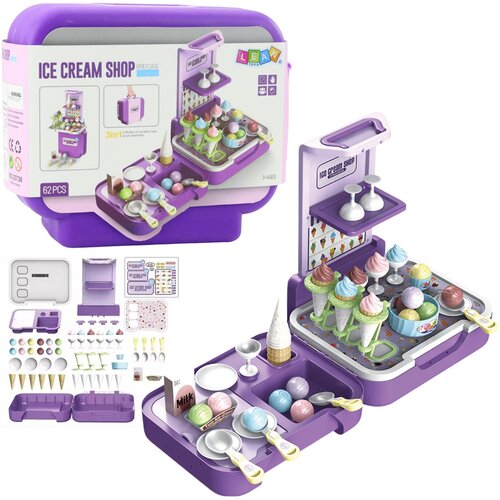Lean Toys Kovček s sladoledom Mobilna trgovina s sladoledom Kuhinja 3 v 1 62 kosov Slike