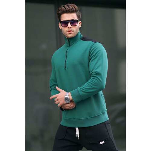 Madmext Men's Dark Green Zipper Collar Basic Sweatshirt 6157 Slike