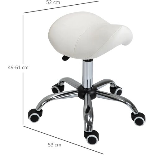  Stolica s kotačićima podesiva po visini 49-61 cm radna stolica za ured salon i masažu krem bijela Slike