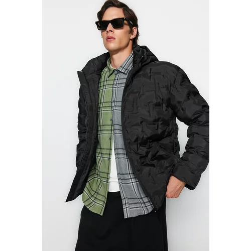 Trendyol Black Men's Regular Fit Hooded Textured Water and Wind Resistant Puffy Winter Coat