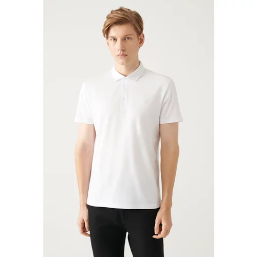 Avva Men's White 100% Cotton Standard Fit Normal Cut 3 Buttons Anti-roll Polo T-shirt