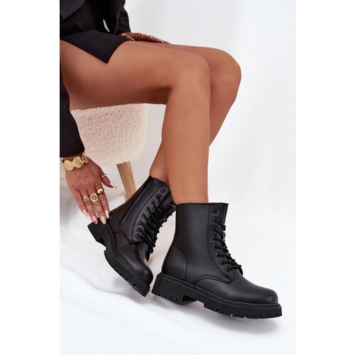 EVENTO Leather Ankle Boots Workers Insulated With Zipper Black Elosie Slike