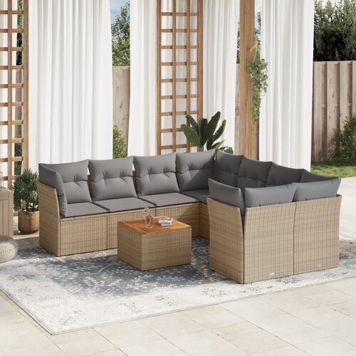 vidaXL 9-dijelni set vrtnih sofa s jastucima bež od poliratana Cijene
