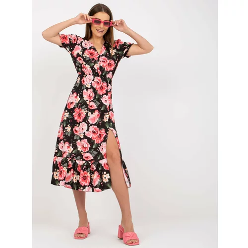 Fashion Hunters Black midi dress with a floral print and a frill