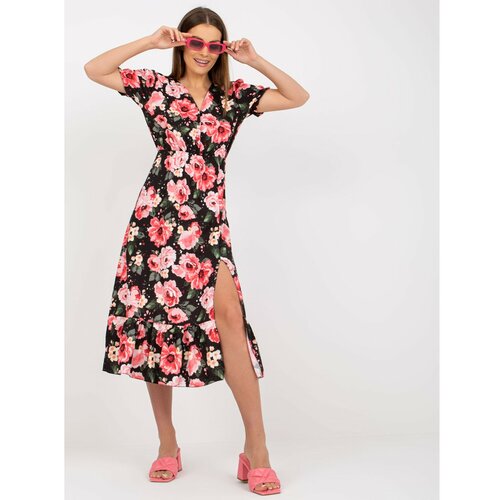 Fashion Hunters Black midi dress with a floral print and a frill Slike