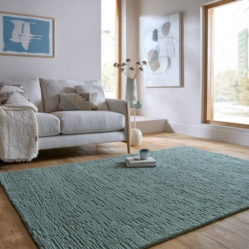 Flair Rugs Pra&amp;scaron;no modra ročno tkana volnena preproga 120x170 cm Harris Boucle &amp;ndash; Slike
