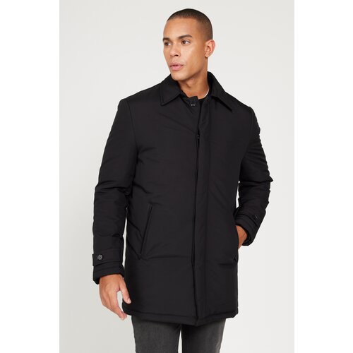 ALTINYILDIZ CLASSICS Men's Black Standard Fit Normal Cut Shirt Collar Coat Slike