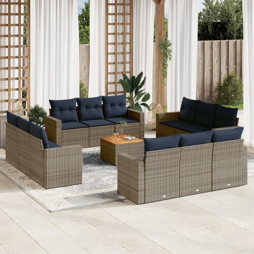 vidaXL 13-dijelni set vrtnih sofa od poliratana s jastucima sivi Cijene