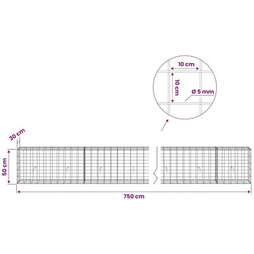  Gabion s žicom debljine 5 mm i mrežom 10x10 cm 750x30x50 cm - 30 cm 50 cm 750 cm Slike