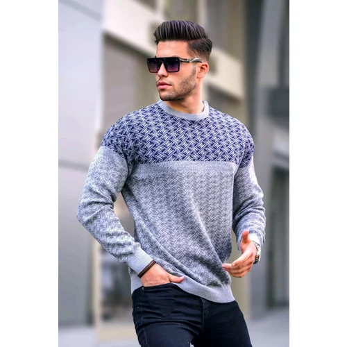Madmext Gray Patterned Men's Knitted Sweater 5977
