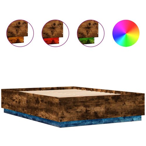 Maison Chic Posteljni okvir - Dvoposteljna postelja - Zakonska postelja z LED lučkami dim. hrast 160x200 cm inž. les, (21695670) Slike