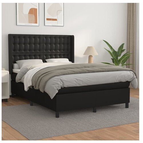  Box spring postelja z vzmetnico črn 140x190 cm umetno usnje Cene