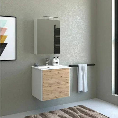  Podumivalniška omarica z umivalnikom Bella (60 cm, bela/hrast)