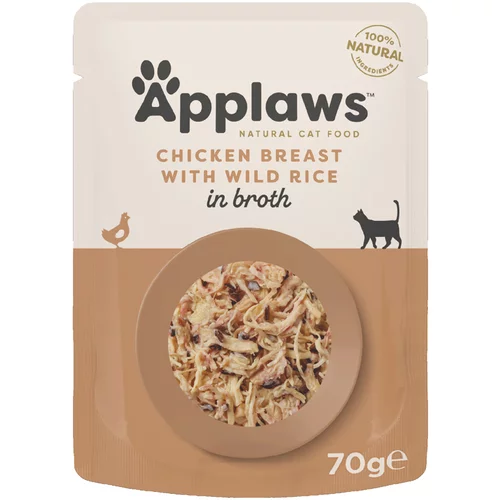 Applaws 10 + 2 gratis! mokra mačja hrana 12 x 70 g - Piščanec & divji riž