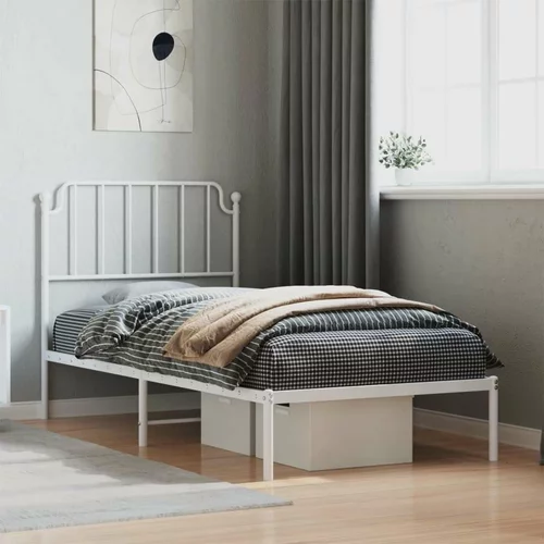 Metalni Kovinski posteljni okvir z vzglavjem bel 90x190 cm