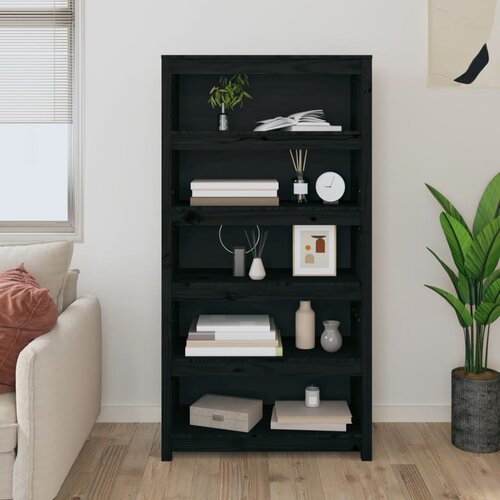 The Living Store Knjižna omara črna 80x35x154 cm trdna borovina - Knjižna Omara, (21431418) Slike